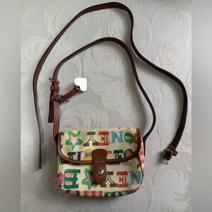 Vintage Dooney & Bourke Alphabet Print Canvas Leather Crossbody Bag Y2K